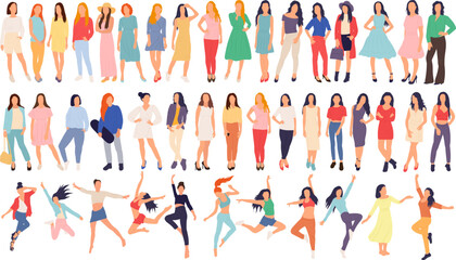 collection of woman, girl in flat style isolated, vector