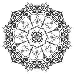 Mehndi flower for henna, mehndi, tattoo, decoration. Decorative ornament in ethnic oriental style, doodle ornament, outline hand draw. Coloring book page.
