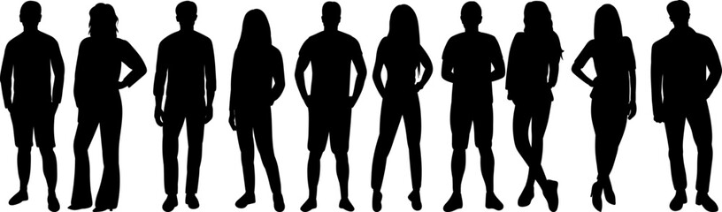 group of people silhouette on white background isolated, vector