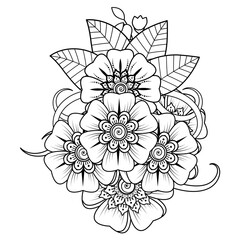 Mehndi flower for henna, mehndi, tattoo, decoration. Decorative ornament in ethnic oriental style, doodle ornament, outline hand draw. Coloring book page.