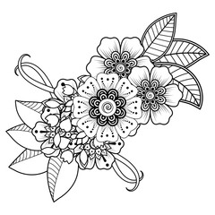 Mehndi flower for henna, mehndi, tattoo, decoration. Decorative ornament in ethnic oriental style, doodle ornament, outline hand draw. Coloring book page.