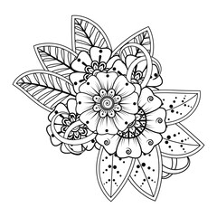Mehndi flower for henna, mehndi, tattoo, decoration. Decorative ornament in ethnic oriental style, doodle ornament, outline hand draw. Coloring book page.