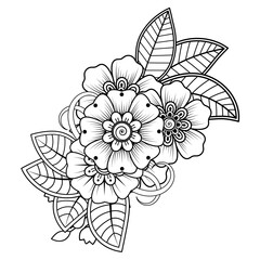 Mehndi flower for henna, mehndi, tattoo, decoration. Decorative ornament in ethnic oriental style, doodle ornament, outline hand draw. Coloring book page.