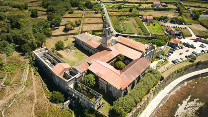 Aerial view  of Oia Monastery, in Pontevedra, Spain