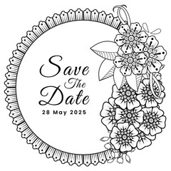 Mehndi flower for henna, mehndi, tattoo, decoration. Decorative ornament in ethnic oriental style, doodle ornament, outline hand draw. Coloring book page.