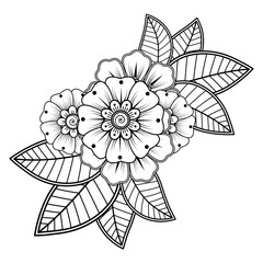 Mehndi flower for henna, mehndi, tattoo, decoration. Decorative ornament in ethnic oriental style, doodle ornament, outline hand draw. Coloring book page.