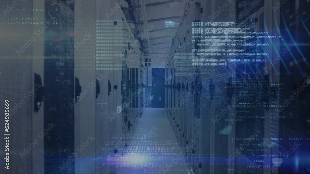 Poster animation of light spot and data processing against computer server room