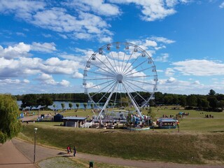 Aerial View of Beautiful Lake at Milton Keynes, drone's high angle footage of People and Landscape...