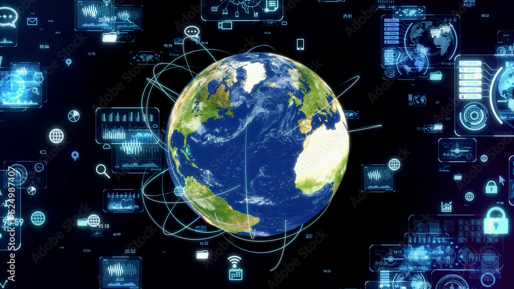 Poster Global communication network concept. Digital transformation.