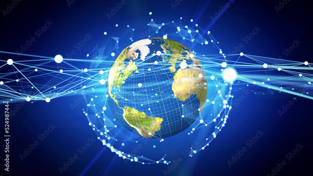 Poster Global communication network concept. Digital transformation. DX.