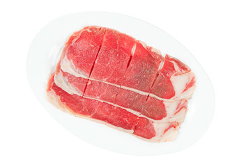 raw beef on a plate .