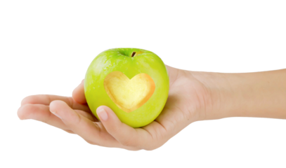green apple with heart shape