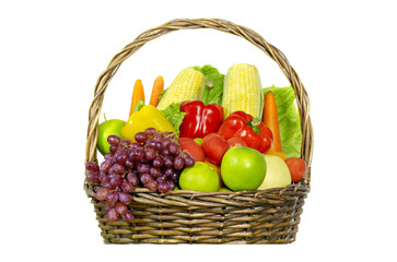 vegetables and fruits in wicker basket