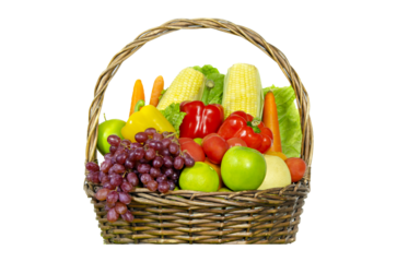 vegetables and fruits in wicker basket