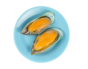 green mussel on blue plate