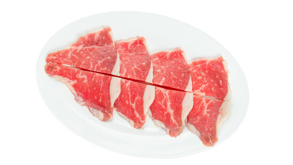 raw beef on a plate .