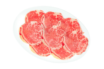 raw beef on a plate .