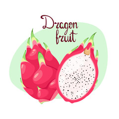 Ripe dragon fruit. Cartoon design.
