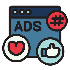 ADS marketing , Digital Marketing filled outline icon.