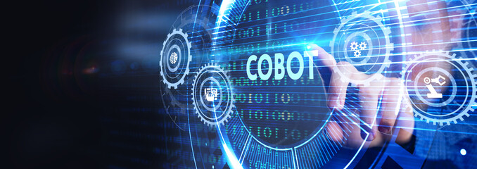  Industrial automation technology concept. Collaborative robot, cobot