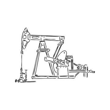Working oil pump. Hand drawn sketch illustration isolated on white background