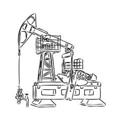 Working oil pump. Hand drawn sketch illustration isolated on white background