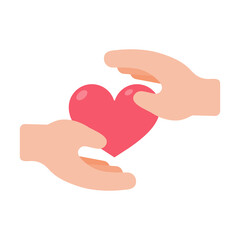 vector hands giving hearts to each other Helping the poor by donating items to charity