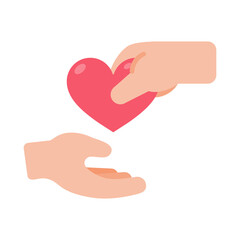 Fototapeta premium vector hands giving hearts to each other Helping the poor by donating items to charity