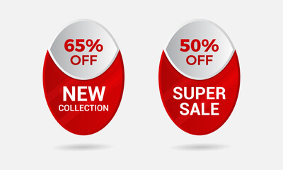 New collection and super sale red sale background. Sticker, tags and ribbon design template