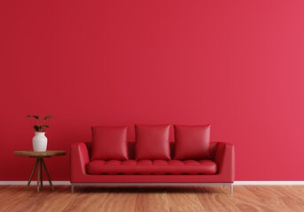 Contemporary living room interior design with a red sofa with red Background