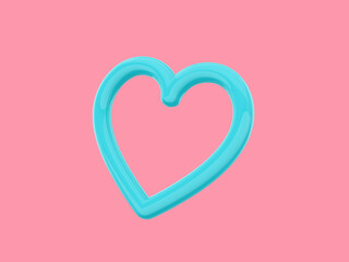 Toy heart. Symbol of love. Blue single color. On a pink monochrome background. Bottom view. 3d rendering.