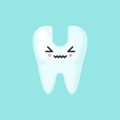 Opened ill tooth with emotional face, cute colorful vector icon illustration