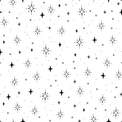 Line star glitter shine of doodle seamless pattern. Star shine glow, spark glitter, sparkle light background. Hand drawn sketch doodle style vector illustration.