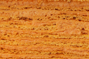the background of the Napoleon cake in a section of a macro photo
