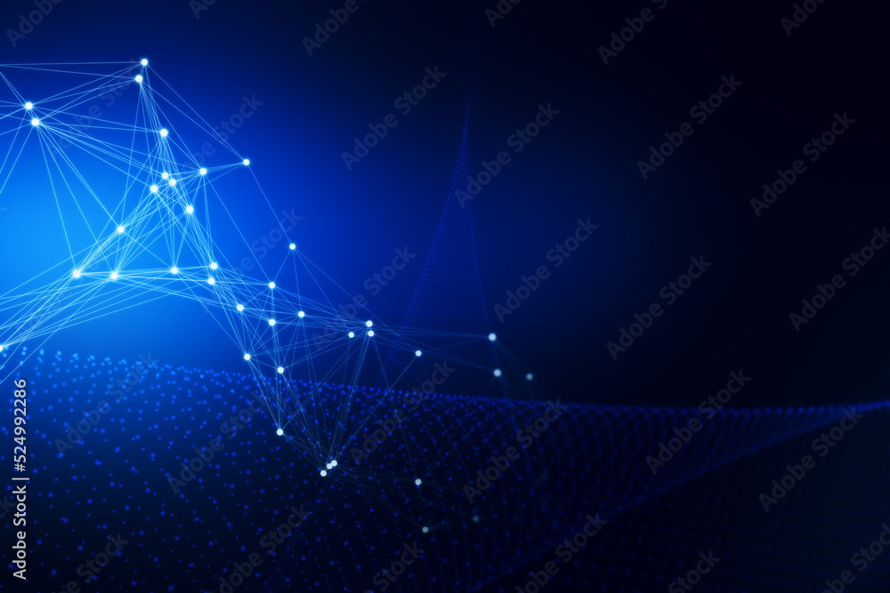 Poster creative digital blue backdrop with polygonal mesh. 3d rendering.