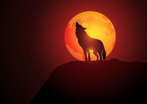 Wolf howling during full moon