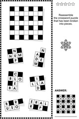 Broken, or jigsaw, crossword puzzle word game (English language). Answer included.
 - obrazy, fototapety, plakaty