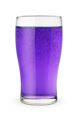 Glass of purple soda isolated white.