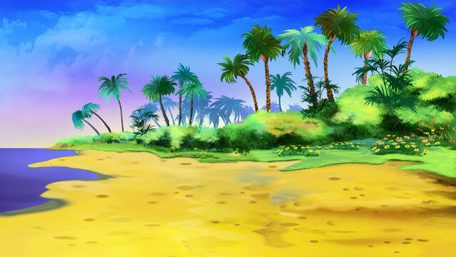 Palm tree grove on the beach illustration