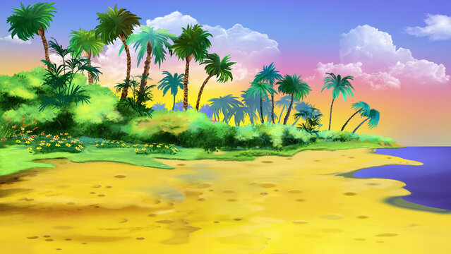 Sandy beach in the tropics illustration