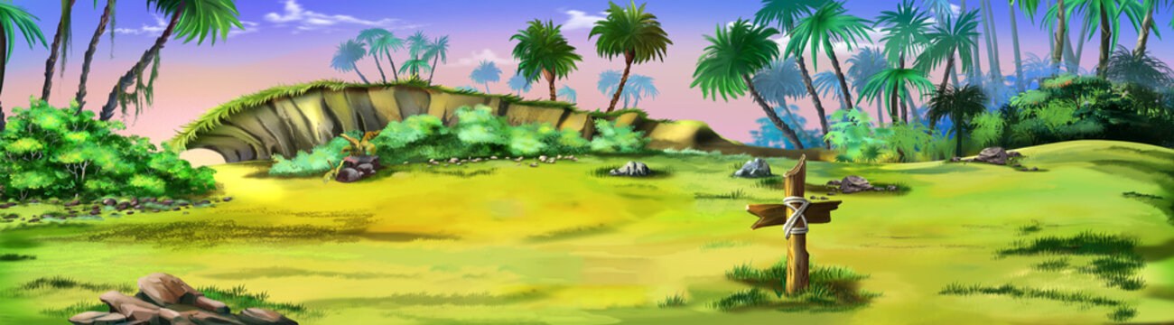 Palm tree on the desert island illustration