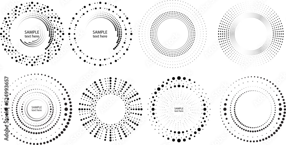 Poster halftone dots in circle form. round logo . vector dotted frame . design element