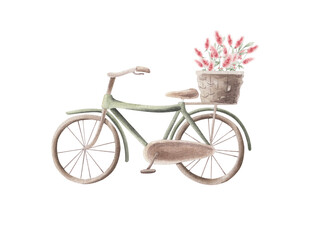Fototapeta na wymiar Watercolor bicycle with flowers.