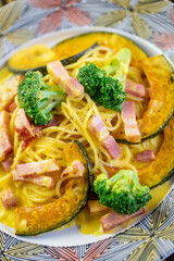 かぼちゃとベーコンのカルボナーラ