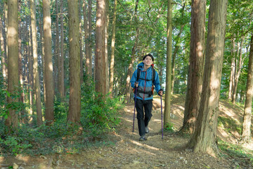 一人で登山する男性