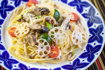 秋刀魚とすだちのペペロンチーノ