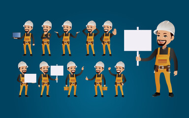Workers with different poses. vector