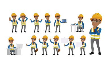 Engineers with different poses. vector