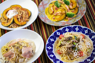 秋の味覚満載のパスタ各種