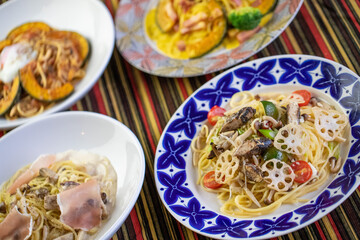 秋の味覚満載のパスタ各種